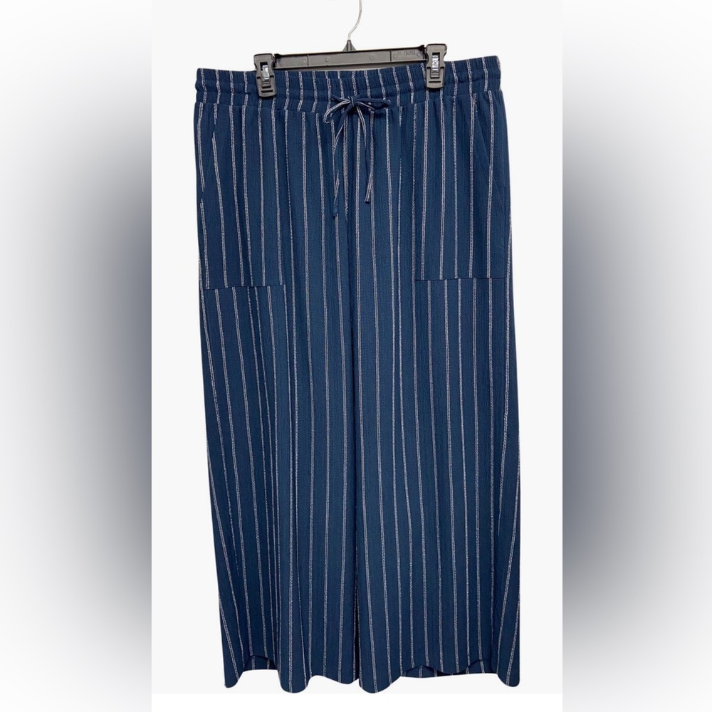 Ruby & Wren pinstripe wide leg pants women’s plus size 2X blue & white euc